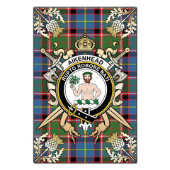 Aikenhead Tartan Crest Black Garden Flag - Gold Thistle Style