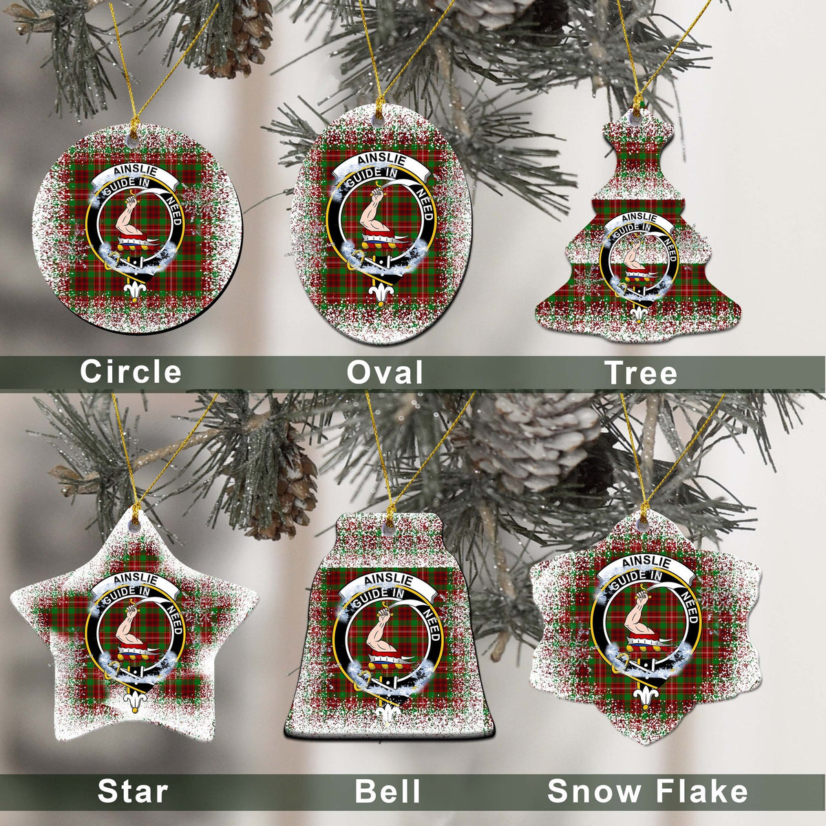 Ainslie Tartan Christmas Ceramic Ornament - Snow Style