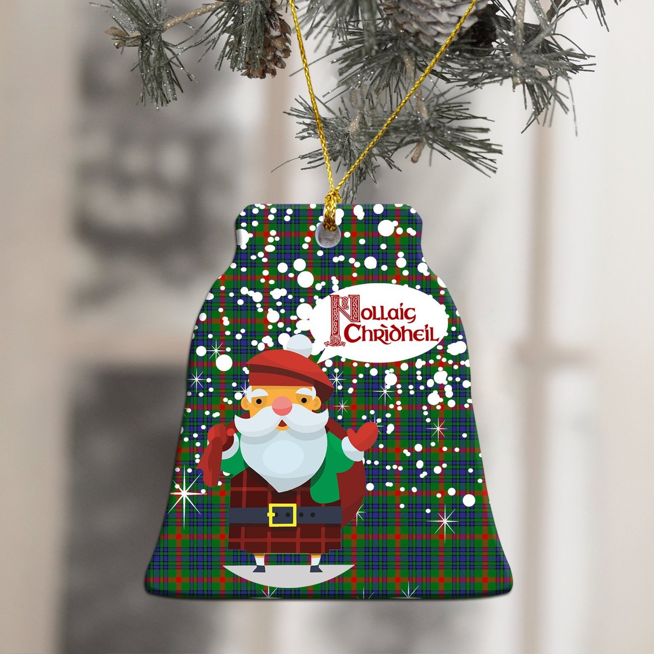 Aiton Tartan Christmas Ceramic Ornament - Santa Style
