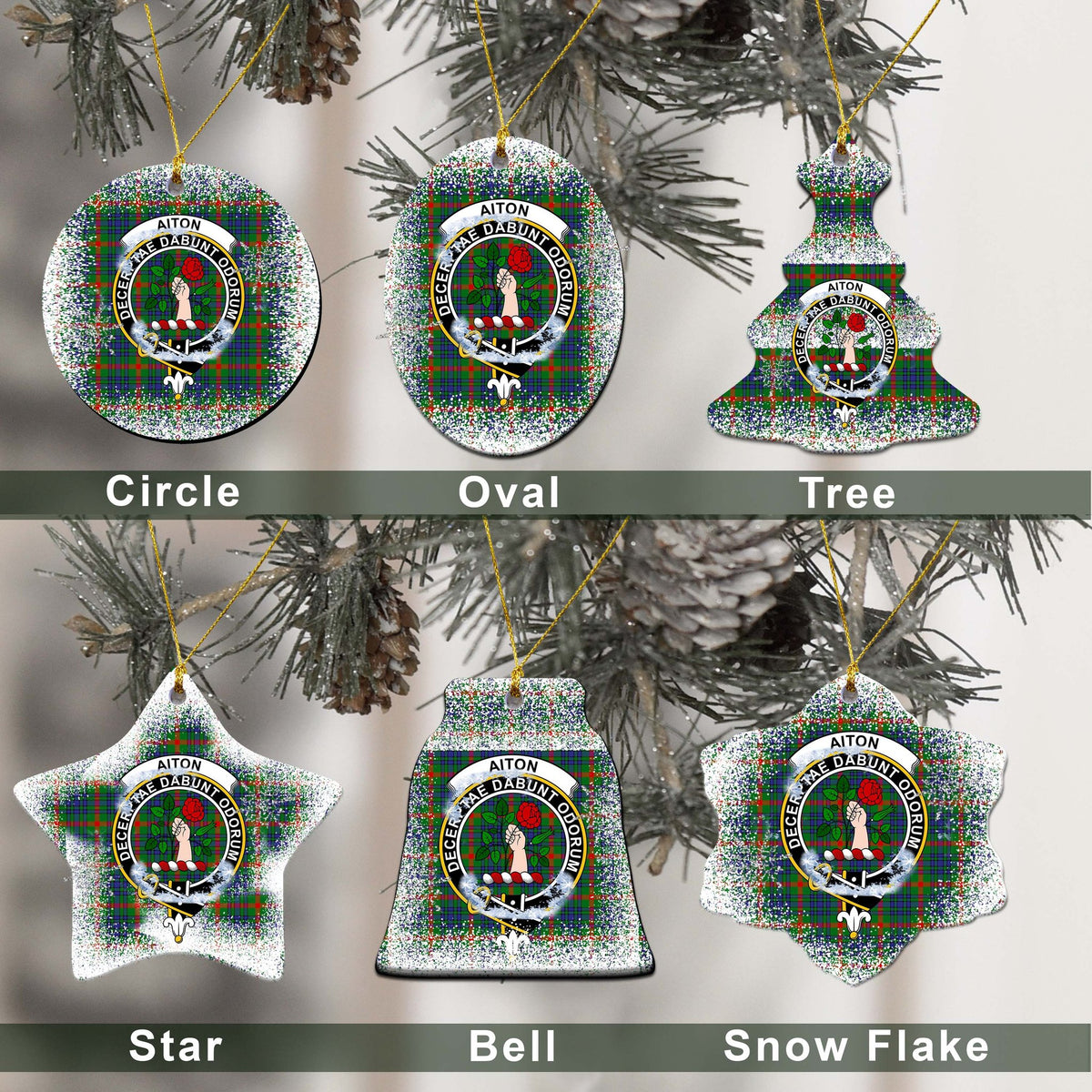 Aiton Tartan Christmas Ceramic Ornament - Snow Style