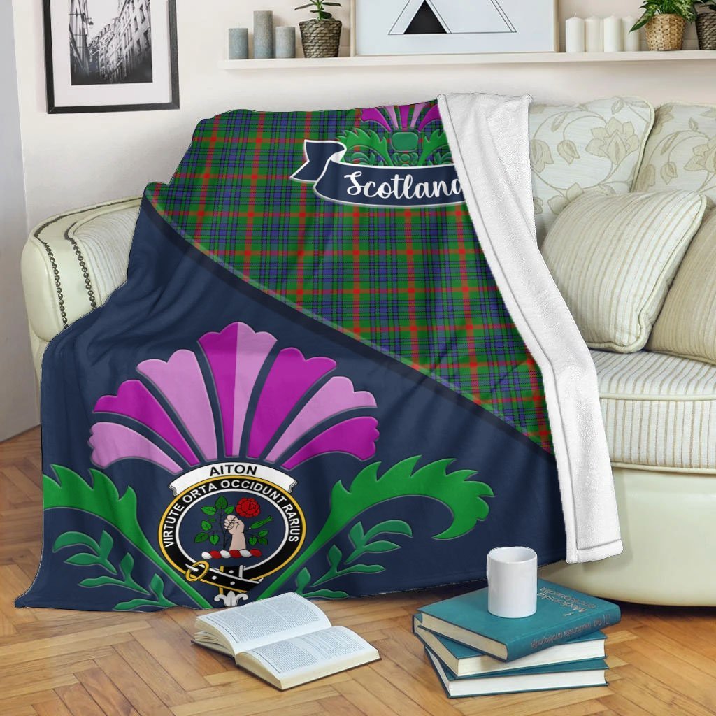 Aiton Tartan Crest Premium Blanket - Thistle Style