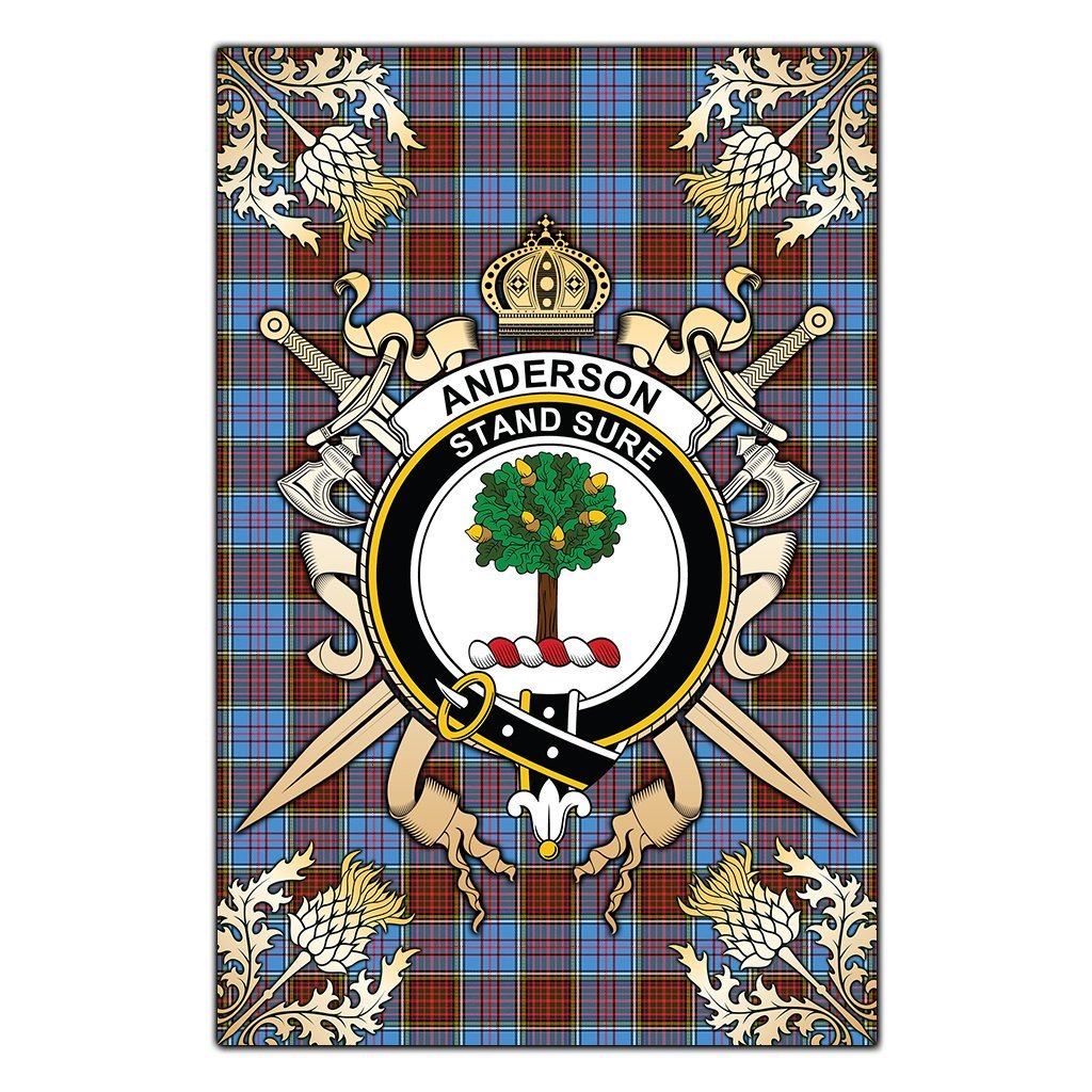 Anderson Modern Tartan Crest Black Garden Flag - Gold Thistle Style