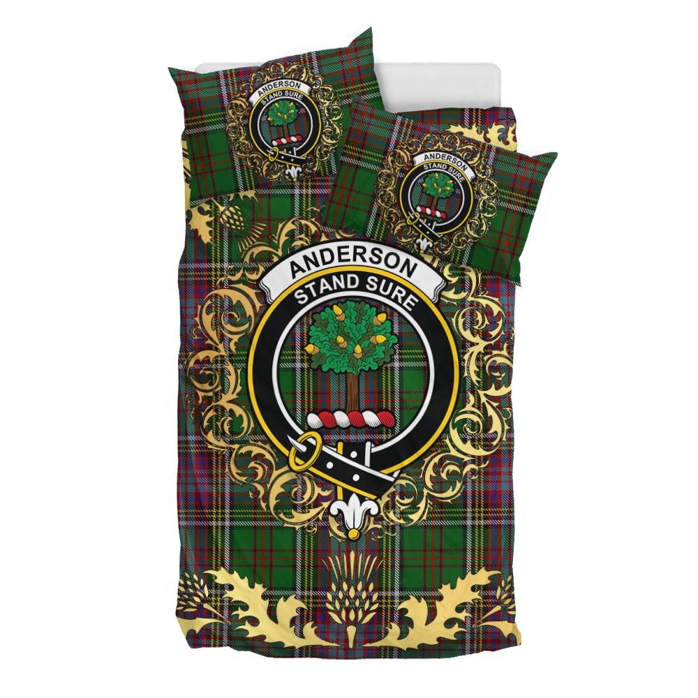 Anderson of Kinneddar Hunting Tartan Crest Bedding Set - Golden Thistle Style