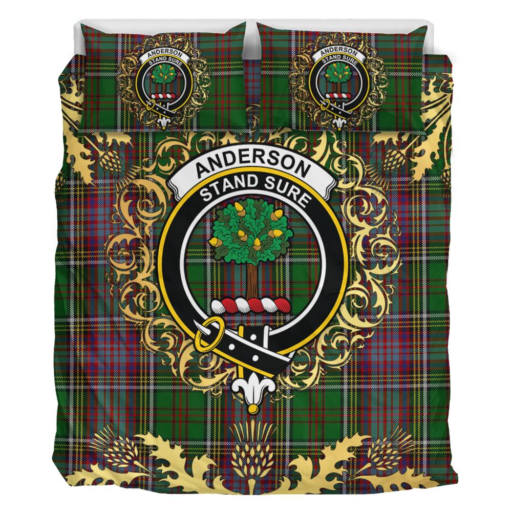 Anderson of Kinneddar Hunting Tartan Crest Bedding Set - Golden Thistle Style