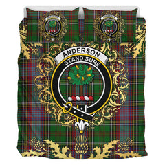 Anderson of Kinneddar Hunting Tartan Crest Bedding Set - Golden Thistle Style