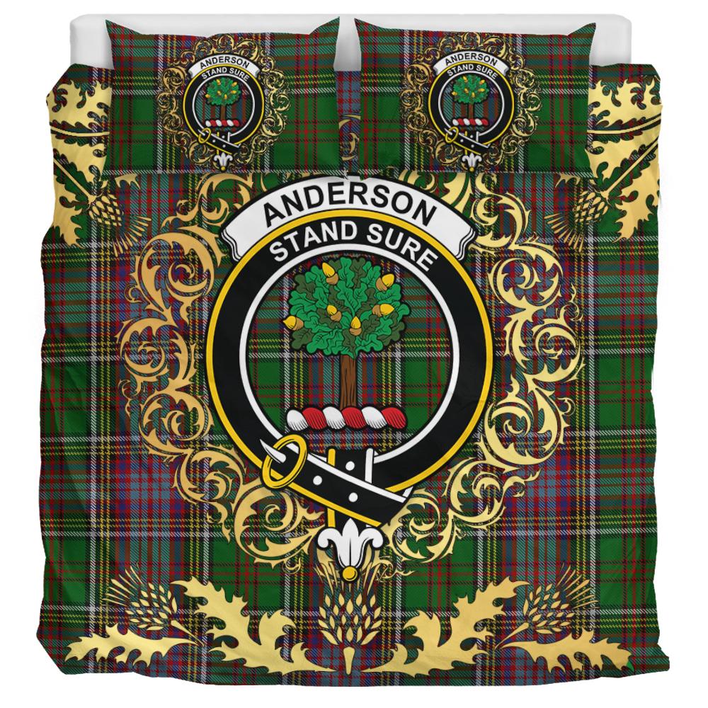 Anderson of Kinneddar Hunting Tartan Crest Bedding Set - Golden Thistle Style