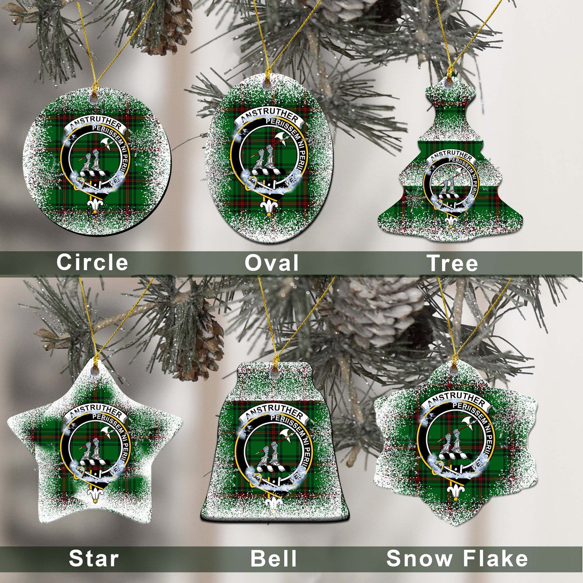 Anstruther Tartan Christmas Ceramic Ornament - Snow Style