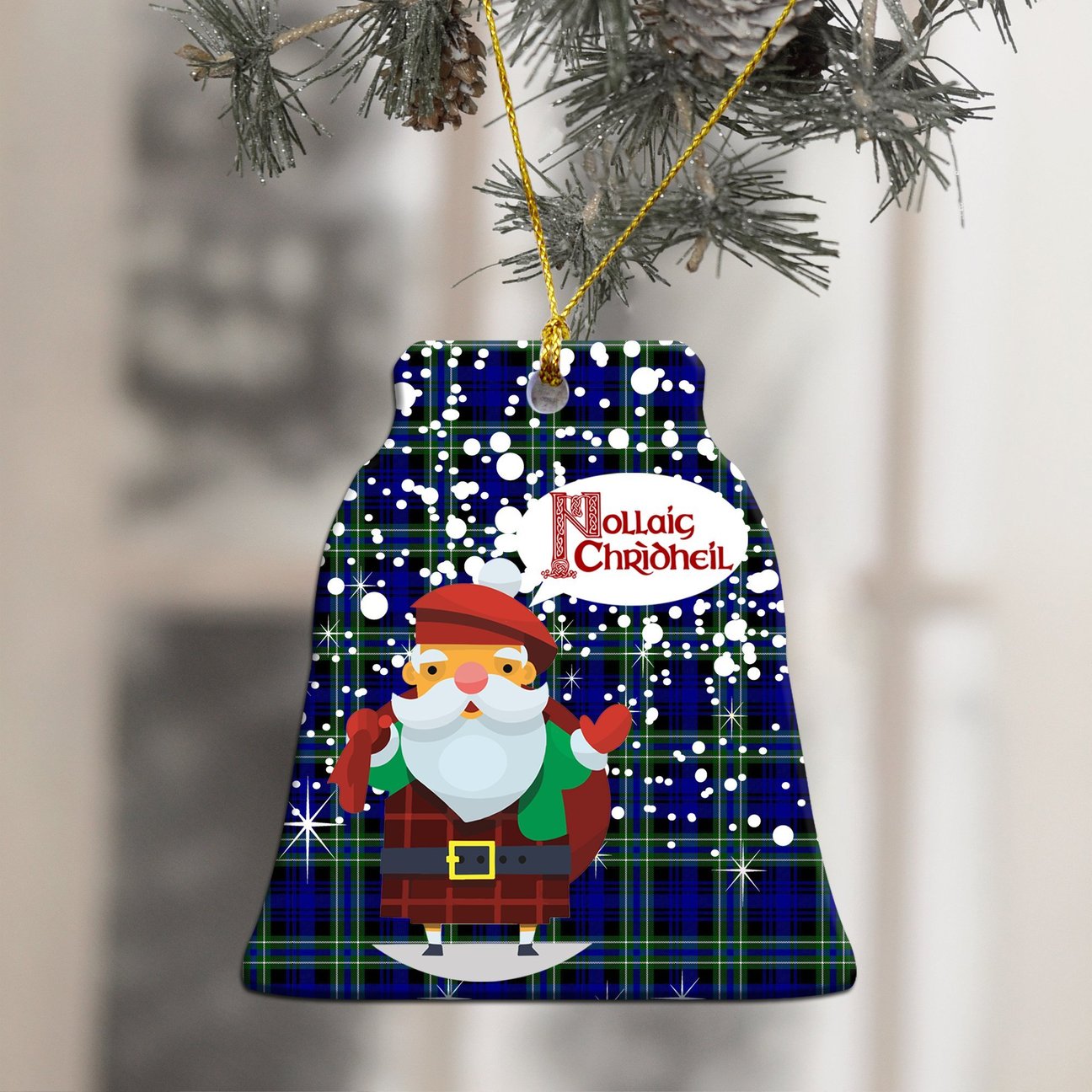 Arbuthnot Modern Tartan Christmas Ceramic Ornament - Santa Style