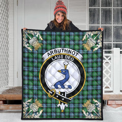 Arbuthnot Ancient Tartan Crest Premium Quilt - Gold Thistle Style