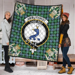 Arbuthnot Ancient Tartan Crest Premium Quilt - Gold Thistle Style