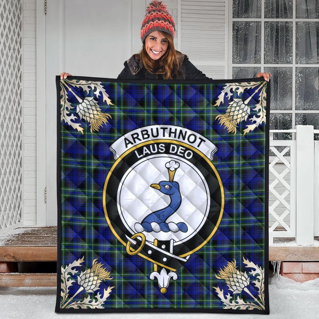 Arbuthnot Modern Tartan Crest Premium Quilt - Gold Thistle Style