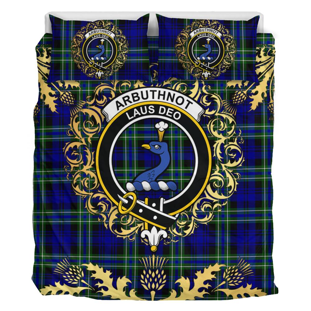 Arbuthnot Modern Tartan Crest Bedding Set - Golden Thistle Style