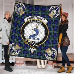 Arbuthnot Modern Tartan Crest Premium Quilt - Gold Thistle Style