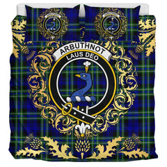 Arbuthnot Modern Tartan Crest Bedding Set - Golden Thistle Style