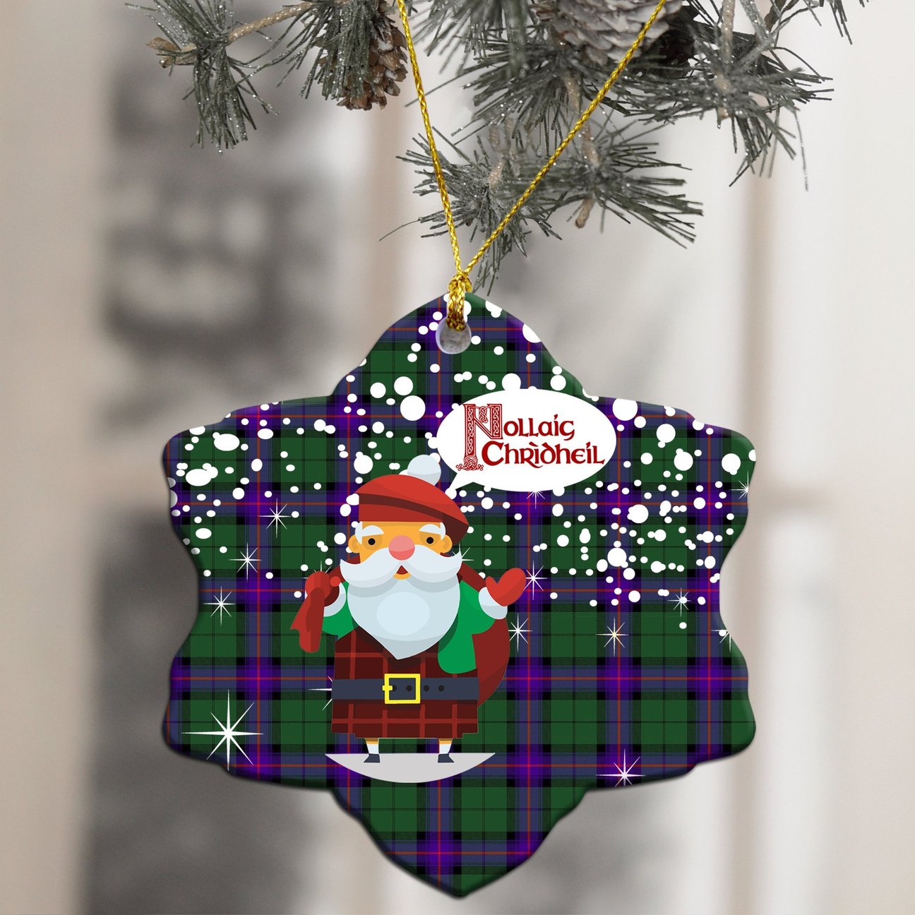 Armstrong Modern Tartan Christmas Ceramic Ornament - Santa Style