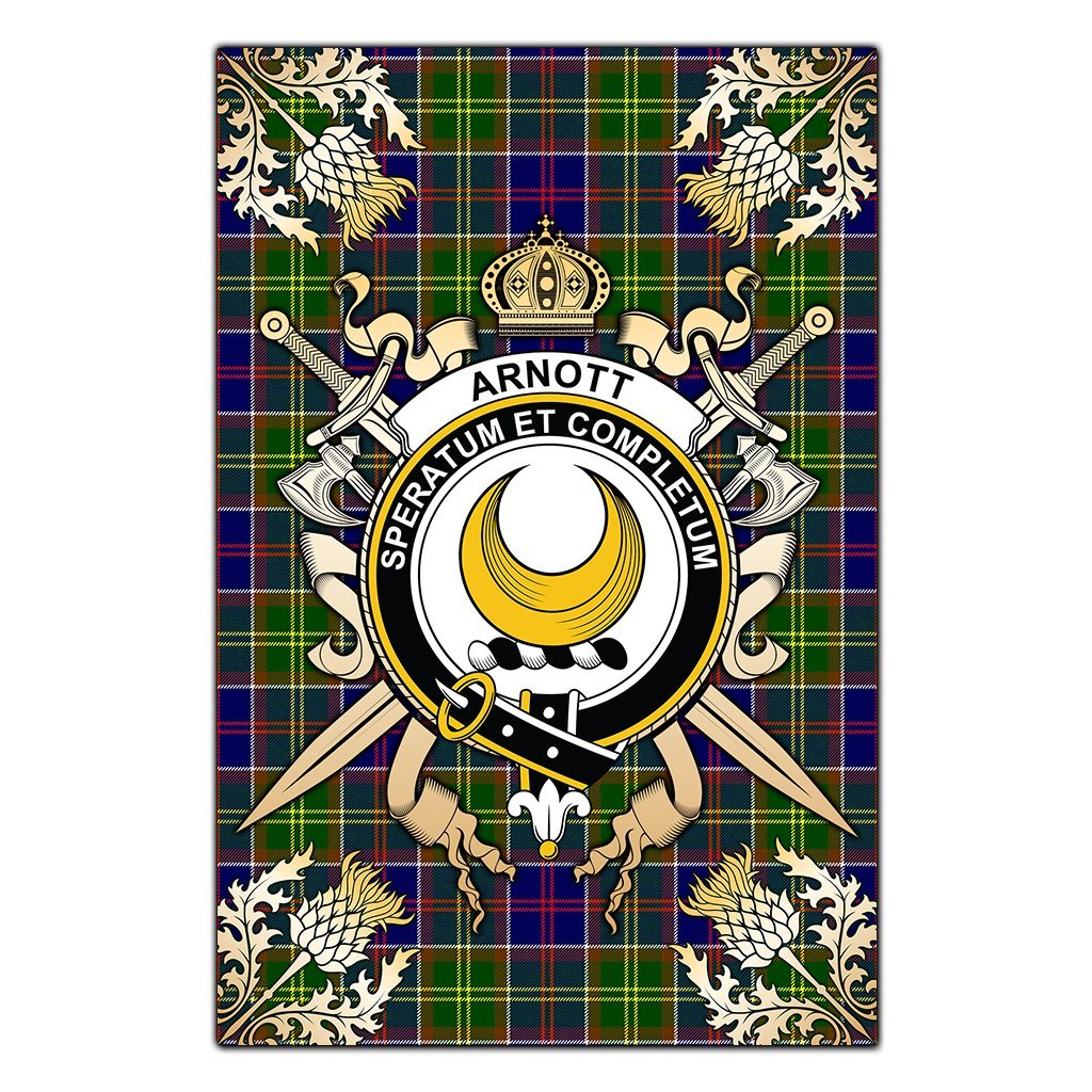 Arnott Tartan Crest Black Garden Flag - Gold Thistle Style