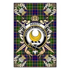 Arnott Tartan Crest Black Garden Flag - Gold Thistle Style