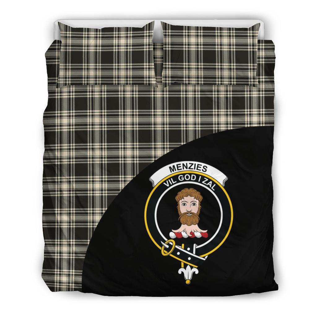 Menzies Black & White Ancient Family Tartan Crest Wave Style Bedding Set