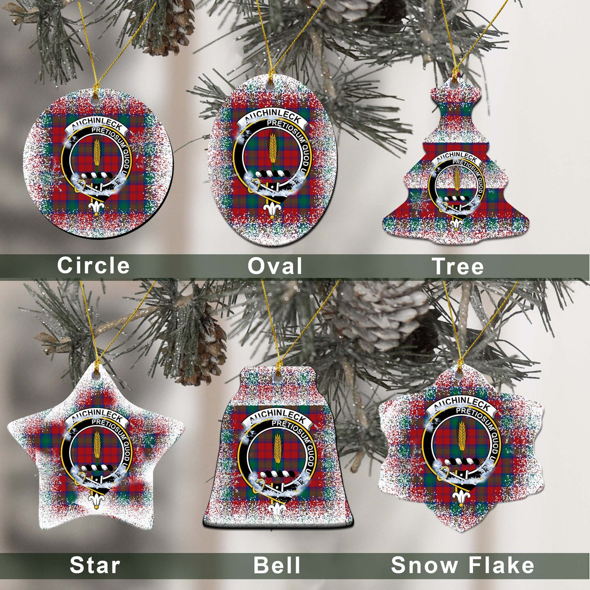 Auchinleck Tartan Christmas Ceramic Ornament - Snow Style