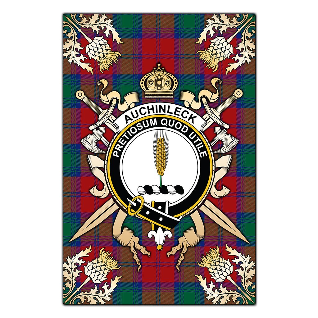 Auchinleck Tartan Crest Black Garden Flag - Gold Thistle Style