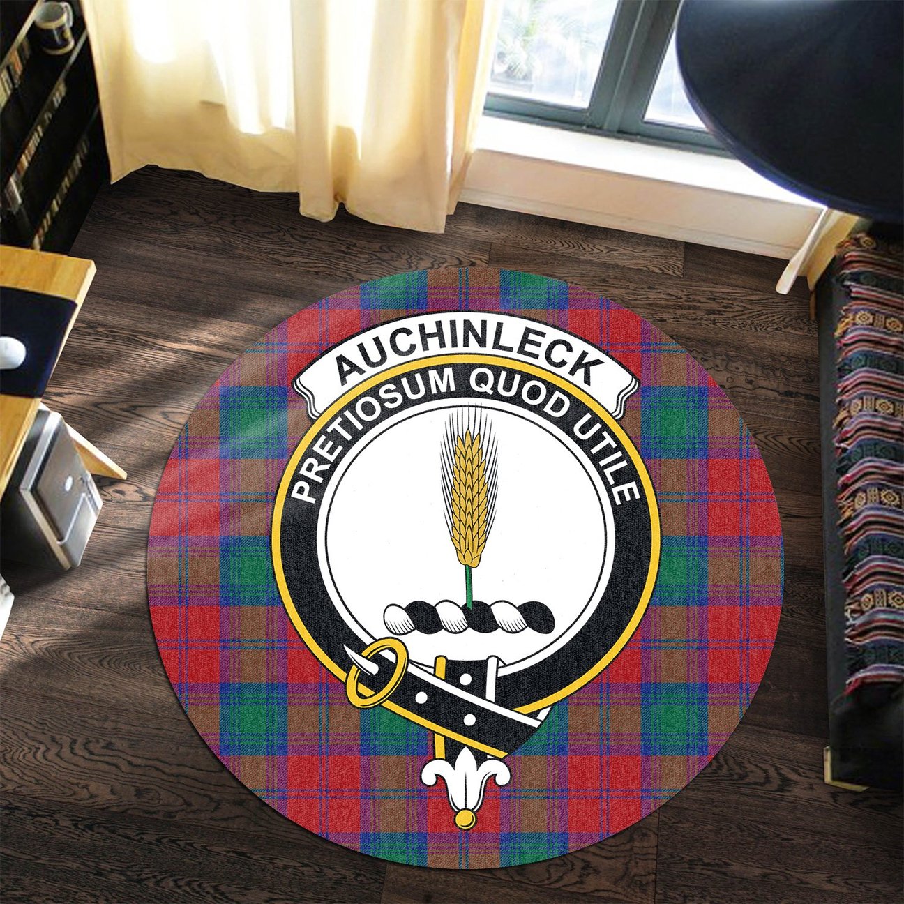 Auchinleck Tartan Crest Round Rug