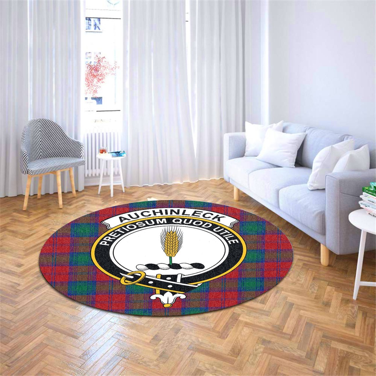 Auchinleck Tartan Crest Round Rug