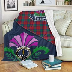 Auchinleck Tartan Crest Premium Blanket - Thistle Style