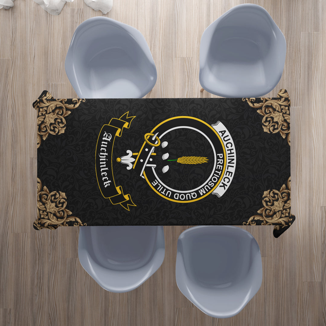 Auchinleck or Affleck Tartan Crest Tablecloth - Black Style