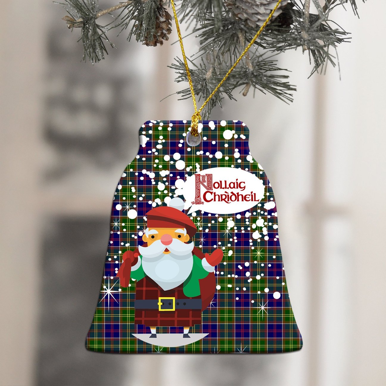 Ayrshire District Tartan Christmas Ceramic Ornament - Santa Style