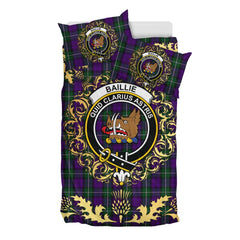Baillie Highland Society Tartan Crest Bedding Set - Golden Thistle Style