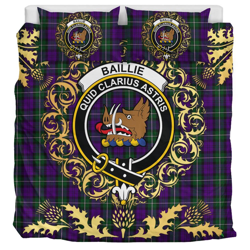 Baillie Highland Society Tartan Crest Bedding Set - Golden Thistle Style