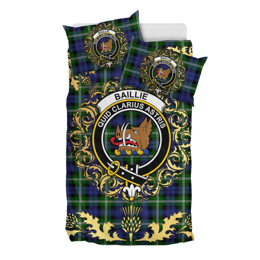 Baillie Modern Tartan Crest Bedding Set - Golden Thistle Style