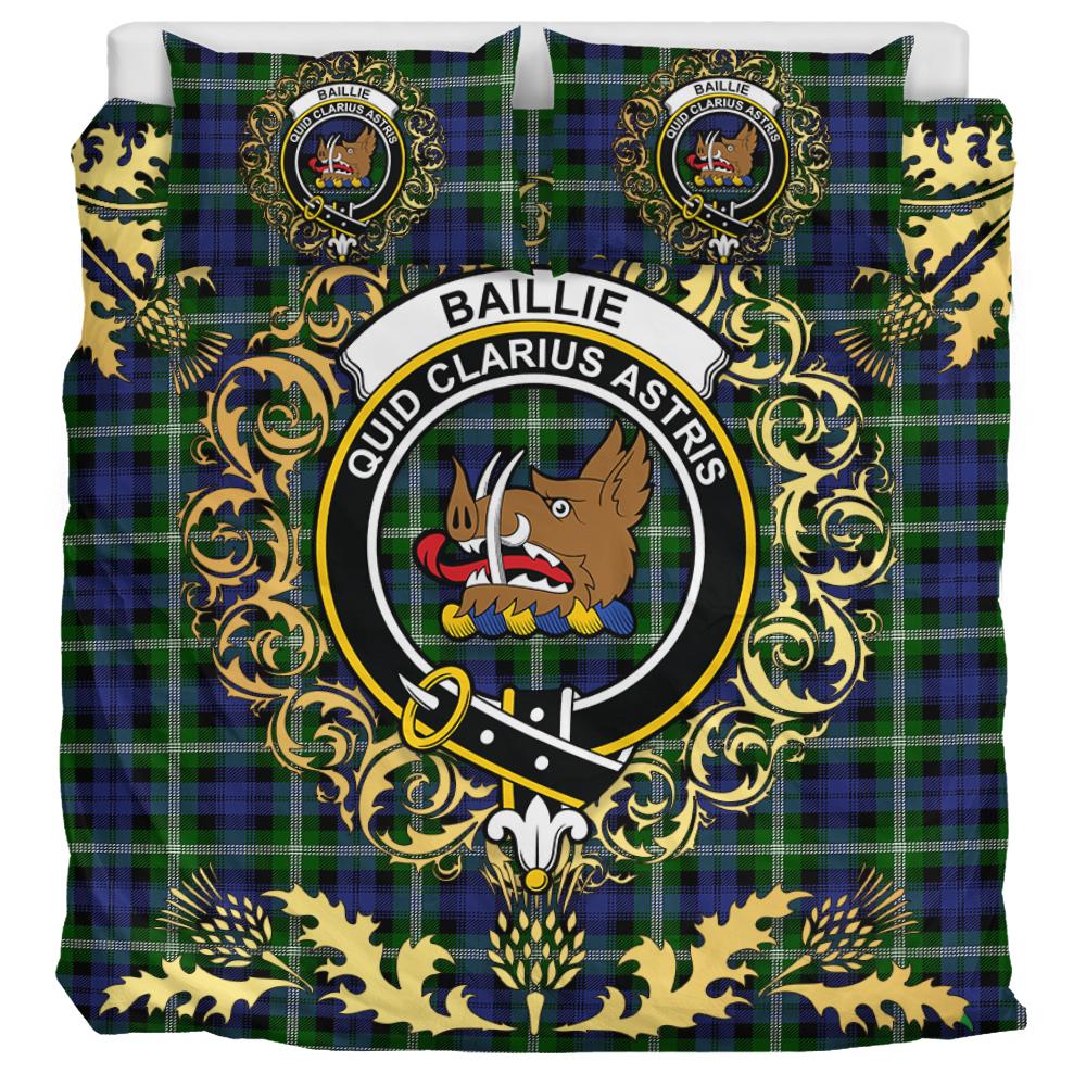 Baillie Modern Tartan Crest Bedding Set - Golden Thistle Style