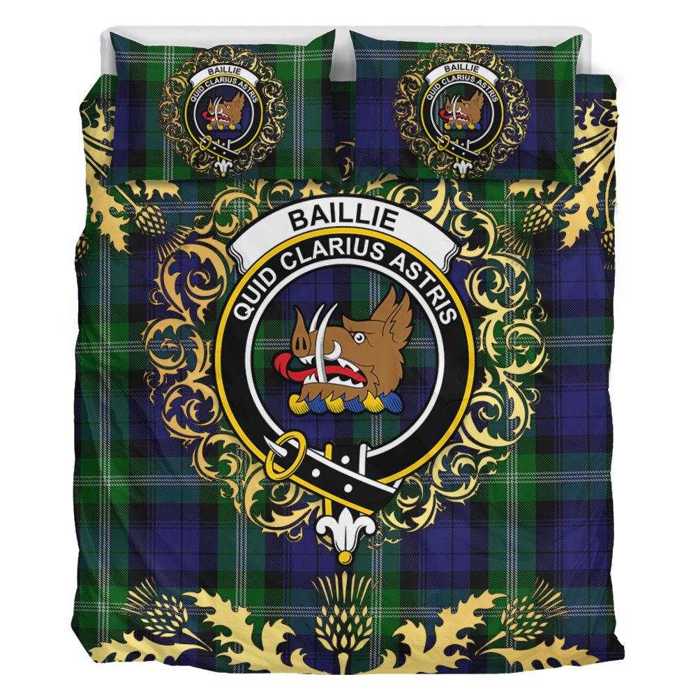 Baillie of Polkemmet Tartan Crest Bedding Set - Golden Thistle Style