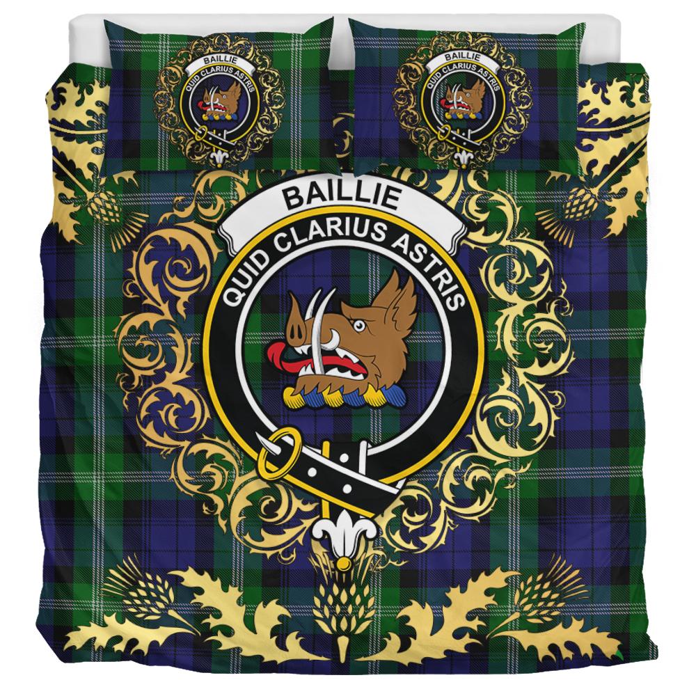 Baillie of Polkemmet Tartan Crest Bedding Set - Golden Thistle Style