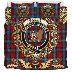 Baillie of Polkemmet Red Tartan Crest Bedding Set - Golden Thistle Style