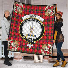 Bain Tartan Crest Premium Quilt - Gold Thistle Style