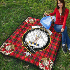 Bain Tartan Crest Premium Quilt - Gold Thistle Style