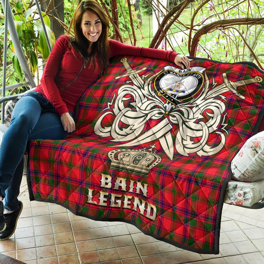 Bain Tartan Crest Legend Gold Royal Premium Quilt
