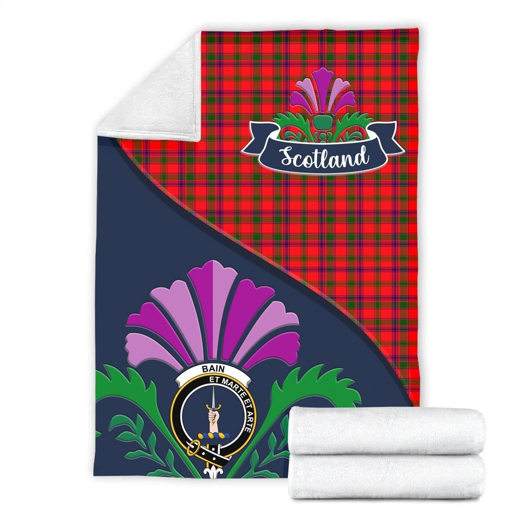 Bain Tartan Crest Premium Blanket - Thistle Style