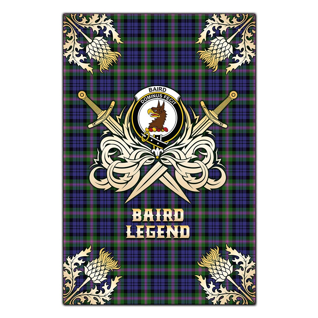 Baird Modern Tartan Crest Black Garden Flag - Gold Thistle Legend Style