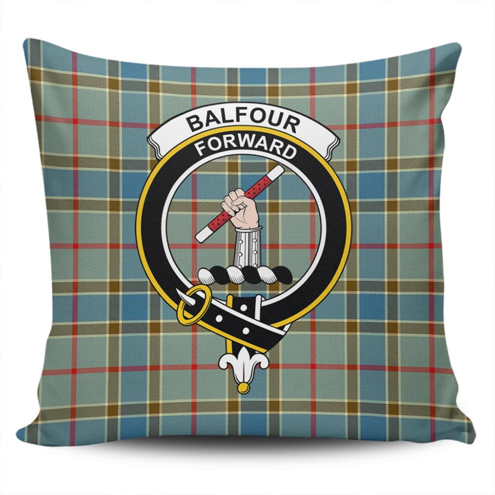 Scottish Balfour Blue Tartan Crest Pillow Cover - Tartan Cushion Cover 1