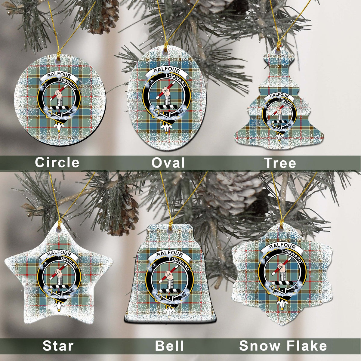 Balfour Tartan Christmas Ceramic Ornament - Snow Style