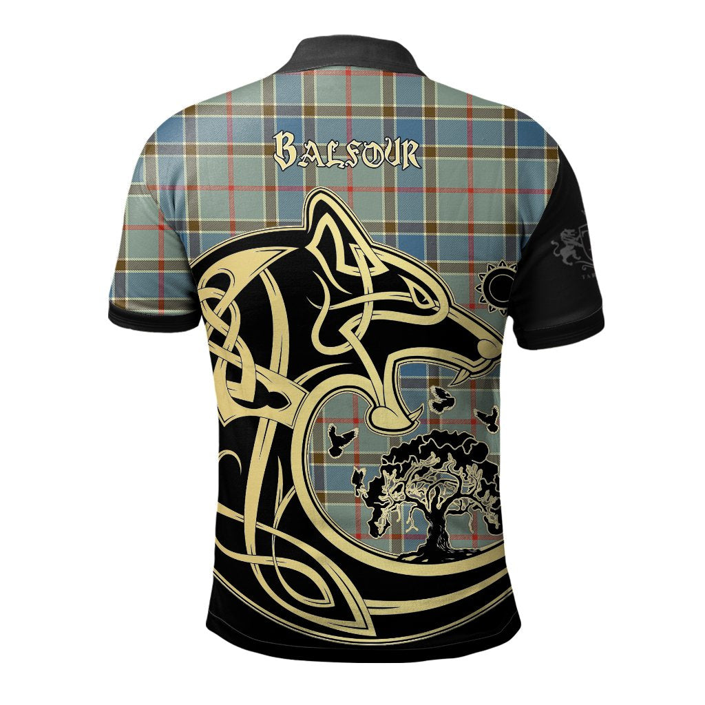 Balfour Blue Tartan Polo Shirt Viking Wolf