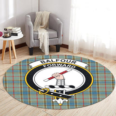 Balfour Blue Tartan Crest Round Rug