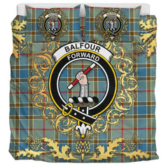 Balfour Blue Tartan Crest Bedding Set - Golden Thistle Style