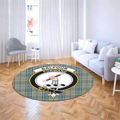 Balfour Blue Tartan Crest Round Rug