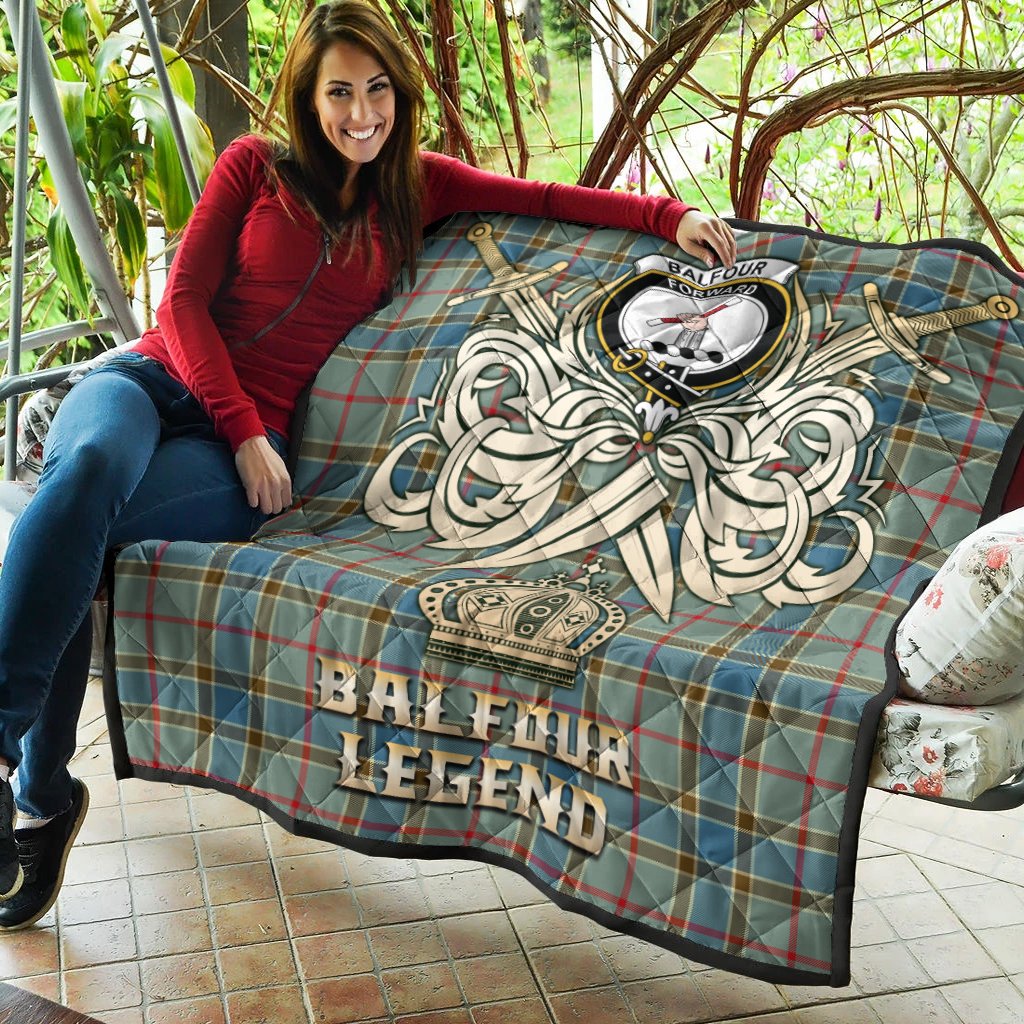 Balfour Blue Tartan Crest Legend Gold Royal Premium Quilt