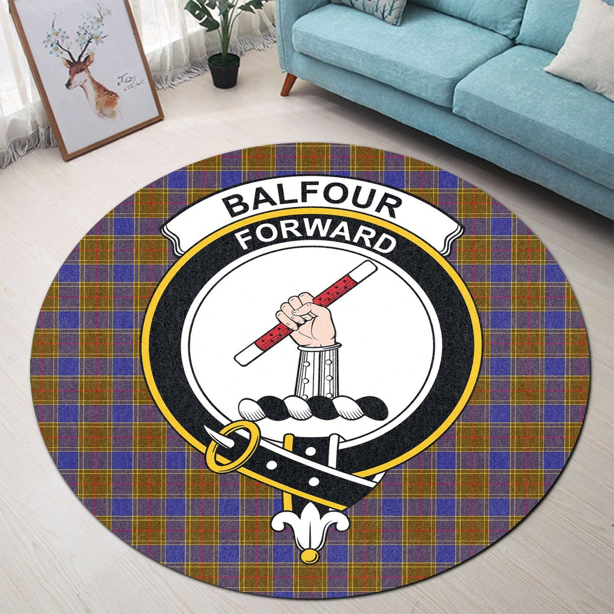 Balfour Modern Tartan Crest Round Rug