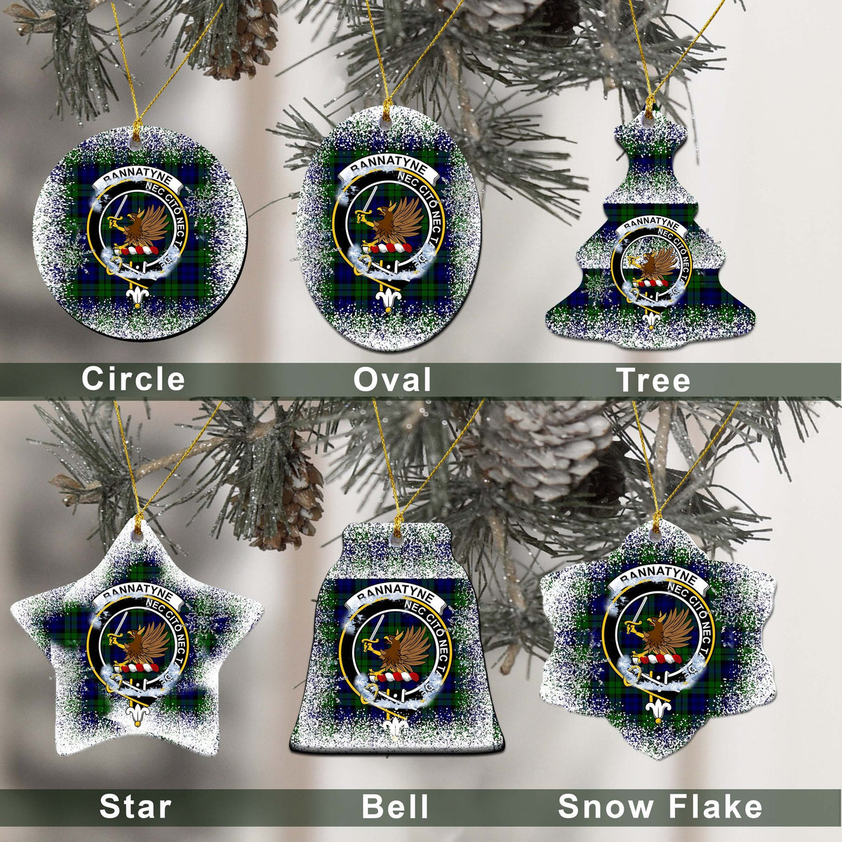 Bannatyne Tartan Christmas Ceramic Ornament - Snow Style